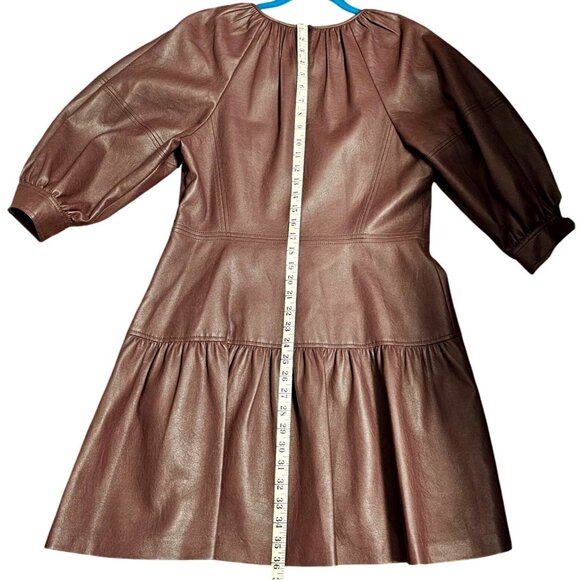 Rebecca Taylor Purple Faux Leather Gathered Puff Sleeve Tiered Dress Size 14 - Picture 11 of 15